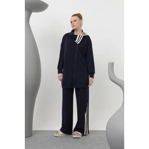 14292 Kadın Yakası Şerit Detaylı Pantolonlu Modal Takım