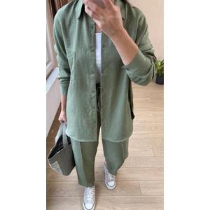 Ella Stylee  Gömlek Yaka Keten Ikili Takım Alt Üst
