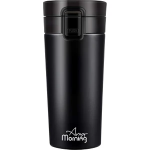Any Morning BA21522 Paslanmaz Çelik Termos Mug 380 ml Siyah, Sızdırmaz Kapak, Tuş Mekanizmalı Kilit, Çift Duvarlı Yalıtım