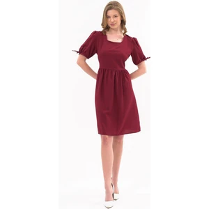Kadın Bordo Renk Kare Yaka Kol Detaylı Elbise 4368-100