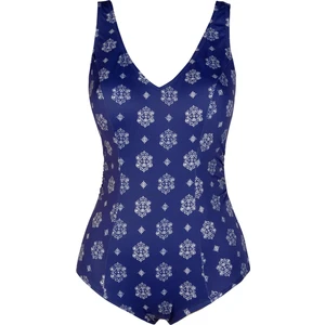 Beria Kadın Büyük Beden Kuplu Lacivert Desenli Toparlayıcı Mayo