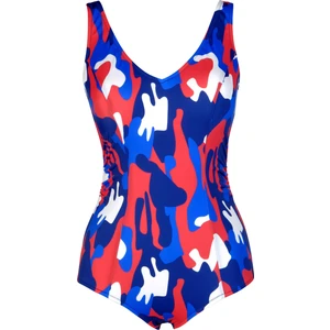 Beria Kadın Büyük Beden Kırmızı Mavi Desenli Toparlayıcı Mayo