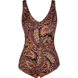 Beria Kadın Büyük Beden Kuplu Şal Desenli Kahverengi Toparlayıcı Mayo