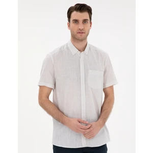 Pierre Cardin Erkek Bej Keten Görünümlü Regular Fit Kısa Kollu Gömlek 50306950-VR011