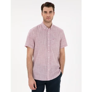 Pierre Cardin Erkek Bordo Keten Görünümlü Regular Fit Kısa Kollu Gömlek 50306950-VR014
