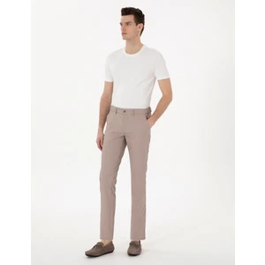 Pierre Cardin Erkek Koyu Bej Slim Fit Beli Lastikli Kanvas Pantolon 50308092-VR088