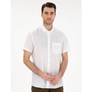 Pierre Cardin Erkek Beyaz Keten Görünümlü Regular Fit Kısa Kollu Gömlek 50306950-VR013