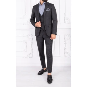 Paco Romano Erkek Slim Fit Sivri Yaka Siyah Yelekli Takım Elbise