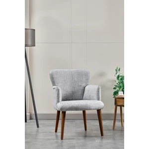 Berjer Koltuk-cafe-ofis-balkon-teras-bahçe-gri keten kumaş-kahverengi ayak