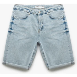 Pamuklu Bermuda Slim Fit Jean Şort