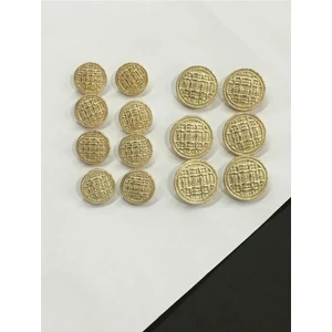 14 Adet Karışık Boy Hasır Desenli Gold Renk Trençkot,Kaban Ve Blazer Ceket Düğmesi Takımı