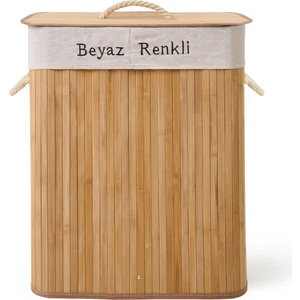 Simple Living Bambu Çift Hazneli Örme Çamaşır Sepeti - Bej - 80 Lt