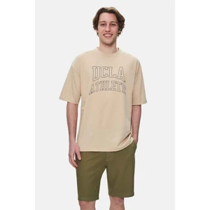 Webster Sütlü Kahve Bisiklet Yaka Baskılı Oversize Erkek Tshirt
