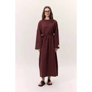 Oversıze Uzun Rahat Elbise Bordo