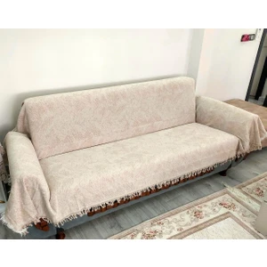 Pamuklu Kaymaz Alaca Maxi Boy Kolları Kapatan Koltuk Örtüsü (170 x 320)-BEJ