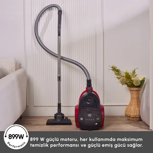 Vantuz Action Force X10 899 Watt Toz Torbasız Elektrikli Süpürge Cherry Red