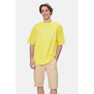 Webster Açık Sarı Bisiklet Yaka Baskılı Oversize Erkek Tshirt