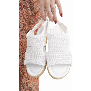 Moda Fırsat Kadın Hasır Sandalet Beyaz Örgü Dantel Triko Nakış Işlemeli Yeni Sezon Yazlık Ev Plaj Tatil Sandalet
