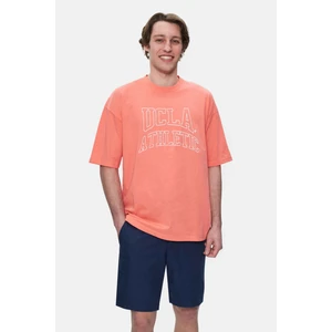 Webster Sıcak Pembe Bisiklet Yaka Baskılı Oversize Erkek Tshirt