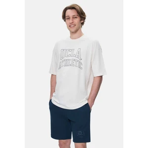 Webster Kemik Rengi Bisiklet Yaka Baskılı Oversize Erkek Tshirt