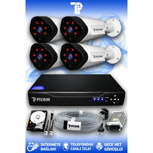 4 Kameralı Uzay 4 Dış Kamera Set 250 GB HDD Full HD Gece Görüşlü Güvenlik Kamerası Sistemi