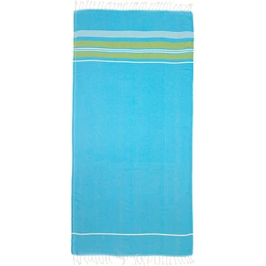 Turkuaz-Yeşil Çizgili Organik Pamuk Peştamal Plaj Havlusu