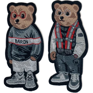Fantastic Arma Ütü ile Yapışan Tarz Ayı Adam Figürlü Dokuma Patch Yama Teddy Bear Gözlüklü Ayıcık Baron