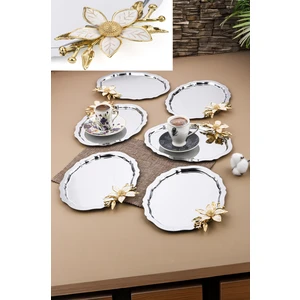 6 Adet Oval Papatya Çiçekli Kahve-Çay Servis ve Sunum Tepsisi 25 cm x 20 cm