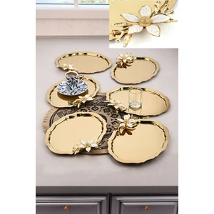 6 Adet Oval Papatya Çiçekli Kahve-Çay Servis ve Sunum Tepsisi 25 cm x 20 cm
