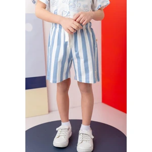 Unısex Çocuk Çizgili Şort - Mavi Çizgili