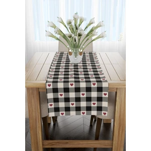 Kırmızı Siyah Kare Kalp Desenli Runner 40X220CM