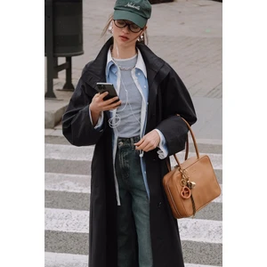 Yüksek Yaka Oversıze Trençkot Lacivert