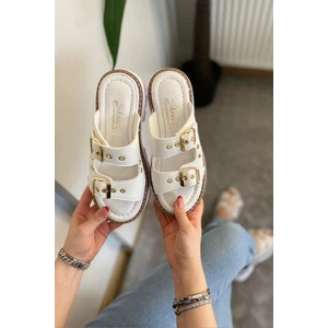 Kadın Firida Çift Bantlı Kapsül Detaylı  Kalın Taban Ortopedik  Sandalet Terlik K-100