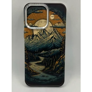 Turkuaz Dijital Pazarlama Apple iPhone 15 Özel Yağlı Boya Dağ Tasarımlı Lüks Silikon Kılıf