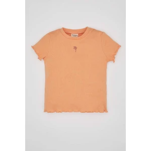 Kız Bebek Regular Fit Bisiklet Yaka Çiçekli Fitilli Kaşkorse Kısa Kollu TIŞÖRT B7544A525SM