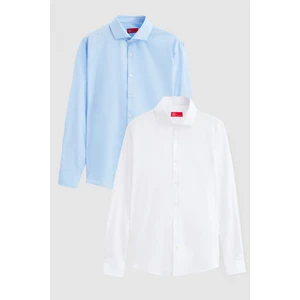 Ds Damat Slim Fit Açık Mavi/beyaz Italyan Yaka Kolay Ütülenebilir 2'li Gömlek