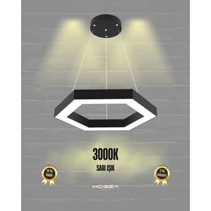 Hexagon ( Siyah Kasa, Sarı Işık ) Ledli Modern Sarkıt LED Avize, Salon, Mutfak, Oturma Yatak Odası
