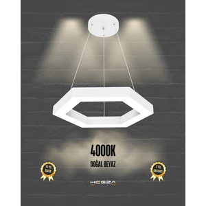 Hegza Lighting Hexagon  (Beyaz Kasa, Doğal Beyaz)  Ledli Modern Sarkıt LED Avize Salon Mutfak Oturma Yatak Odası Sarkıt