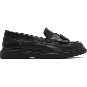 Kadın Siyah Püsküllü Deri Loafer 25SFD510218