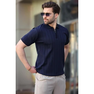 Lacivert Polo Yaka Fermuarlı Erkek T-Shirt E7298