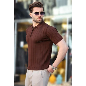 Kahverengi Polo Yaka Fermuarlı Erkek T-Shirt E7298
