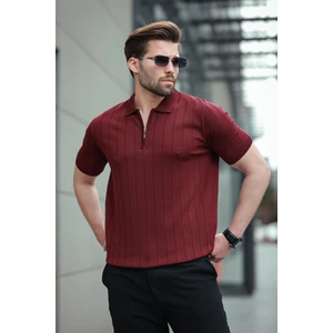 Bordo Polo Yaka Fermuarlı Erkek T-Shirt E7298