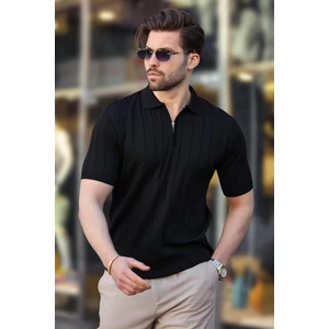 Siyah Polo Yaka Fermuarlı Erkek T-Shirt E7298
