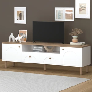 Just Home 2 Kapak 2 Çekmeceli Bohem Tv Ünitesi - Beyaz / Sepet - 55X44X180 cm