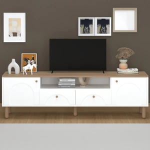 Just Home 2 Kapak 2 Çekmeceli Bohem Tv Ünitesi - Beyaz / Sepet - 55X44X180 cm