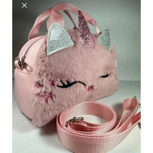 Kız Çocuk Çantası Pembe Önü Peluşlu Askılı ve Nakışlı