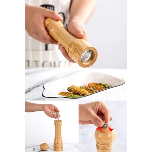 Bambu Gövdeli Komple Ahşap Tuz Karabiber Değirmeni Baharat Öğütücüsü  16 cm