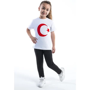 Kız Çocuk Türk Bayraklı Beyaz Tshirt Penye