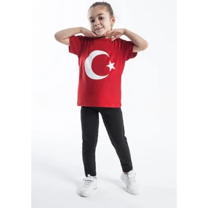 Kız Çocuk Türk Bayraklı Kırmızı Tshirt Penye
