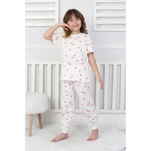 Kız Çocuk %100 Pamuk Kalp Desenli Pijama Takımı - Yazlık, Terletmez, Dayanıklı, Çekmez, Solmaz